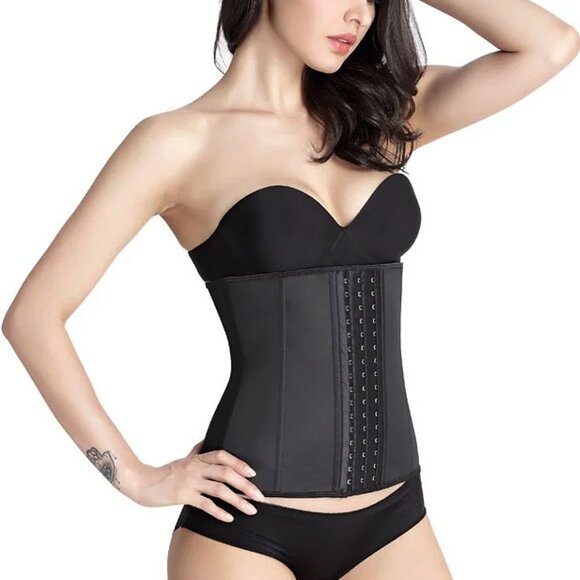 Hook & Eye Closure 9 Steel Boned Thermal Sleek Silhouette Latex Waist Trainer - Picture 3 of 9